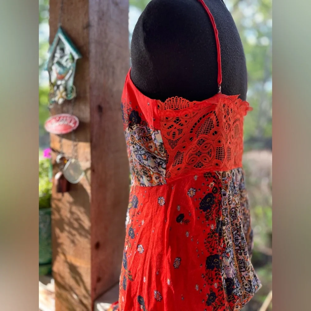 Free People Intimately Orange Multi-Color Artsy Spaghetti Strap Maxi Dress NWT - Picture 5 of 11